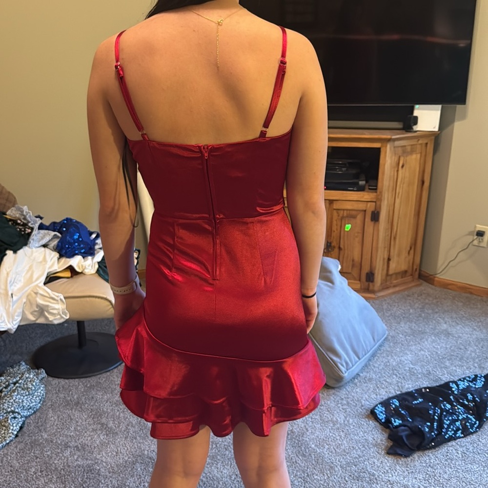 BCX Red Ruched Ruffled Mini Dress - Picture 2 of 2